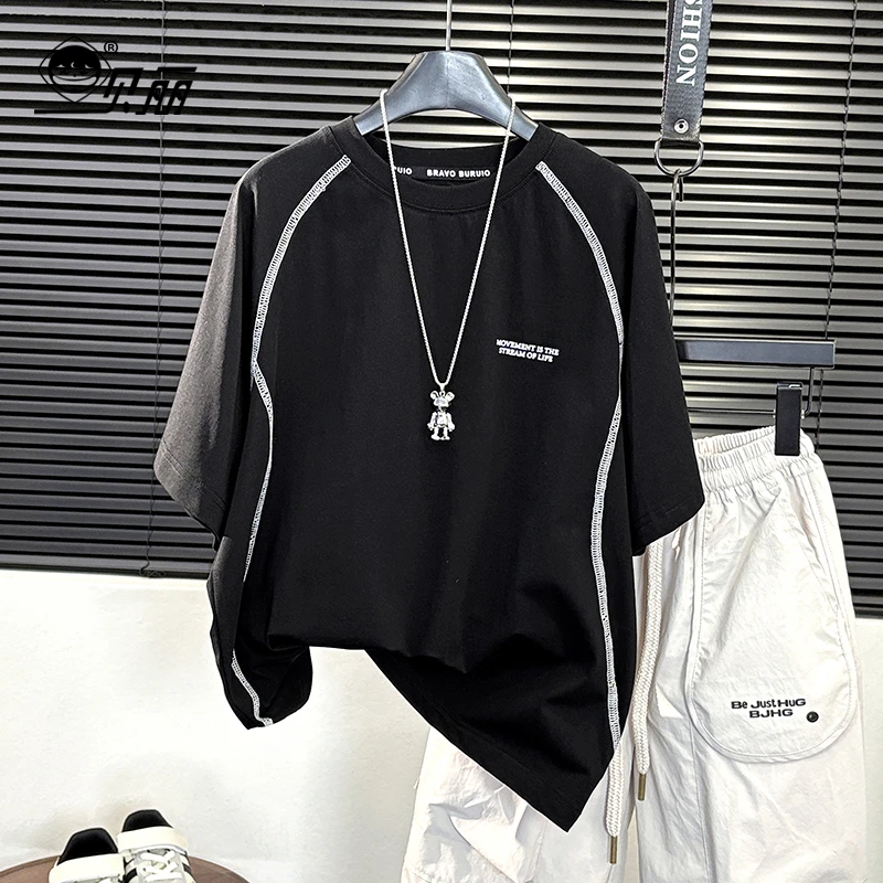 2025夏季青少年亲子装休闲线条潮酷韩版短袖童装运动百搭T恤