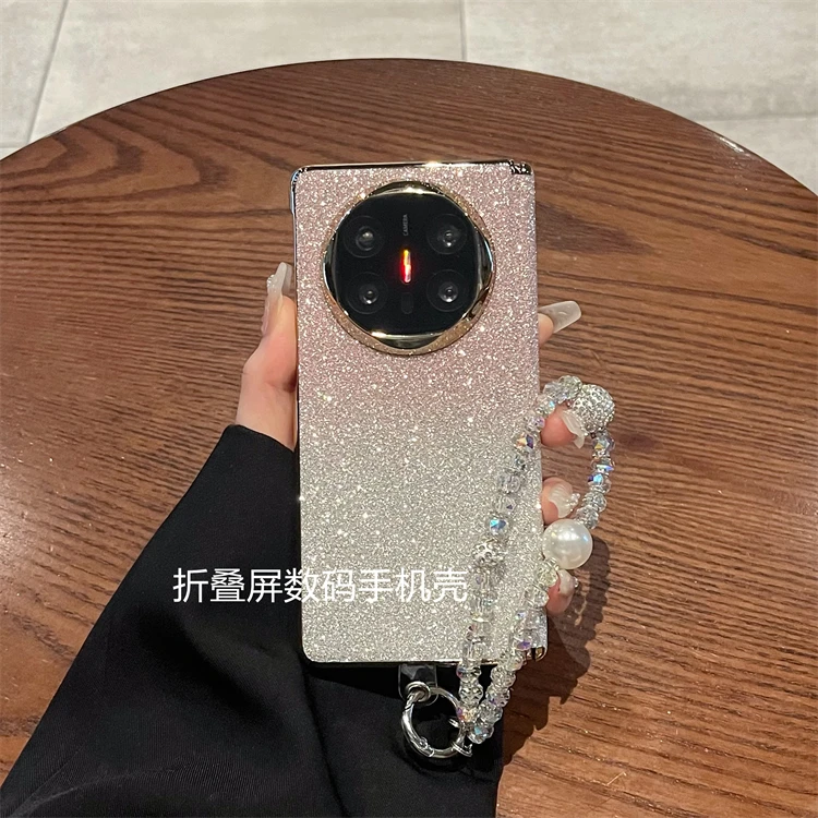 适用华为x5手机壳matex5新款matex6渐变细闪链条全包铰链中轴保护