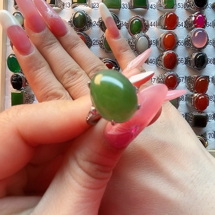 和田玉戒指银S925镶嵌