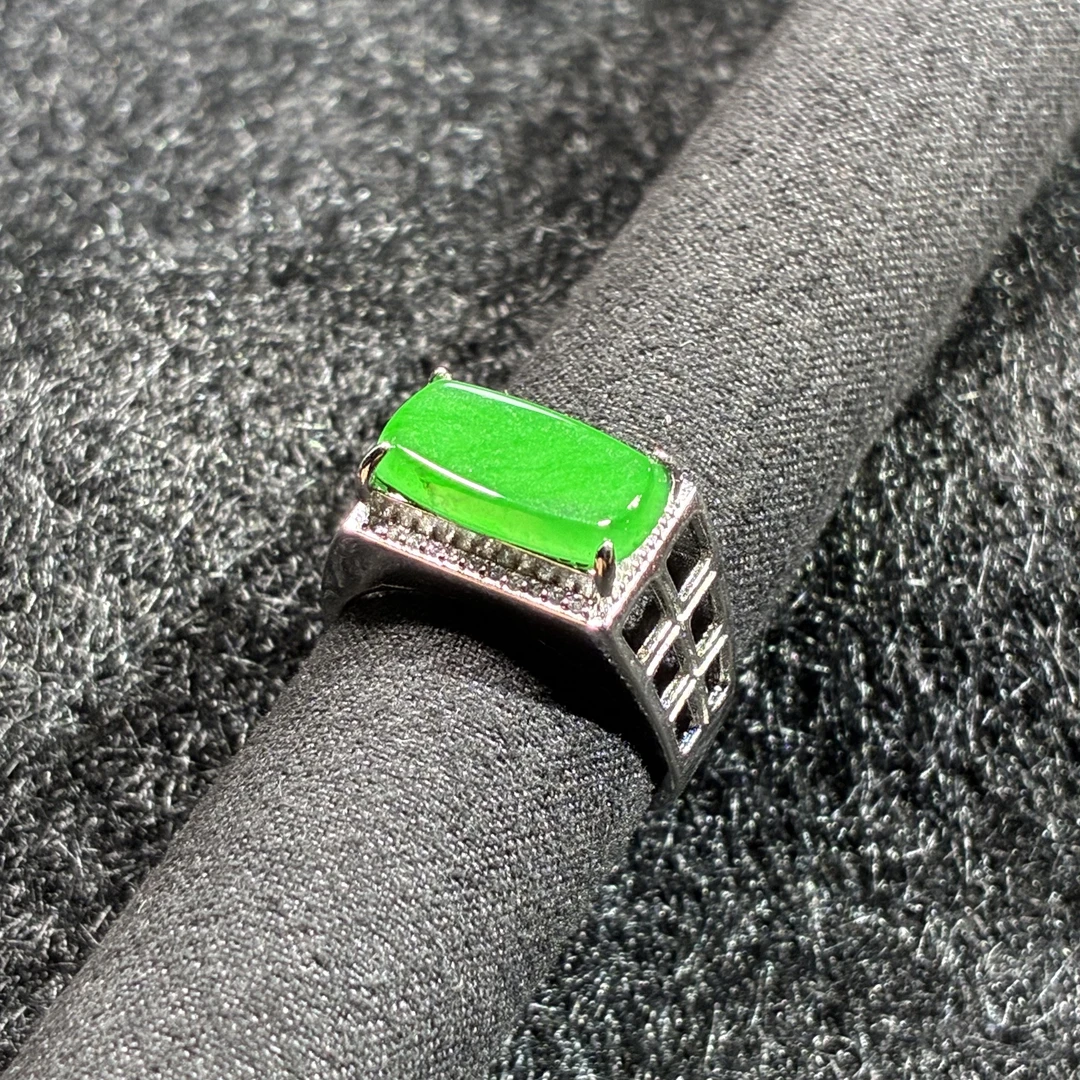 【聚鑫珠宝】天然翡翠A货满绿马鞍戒指气质男款多样性发货-y148