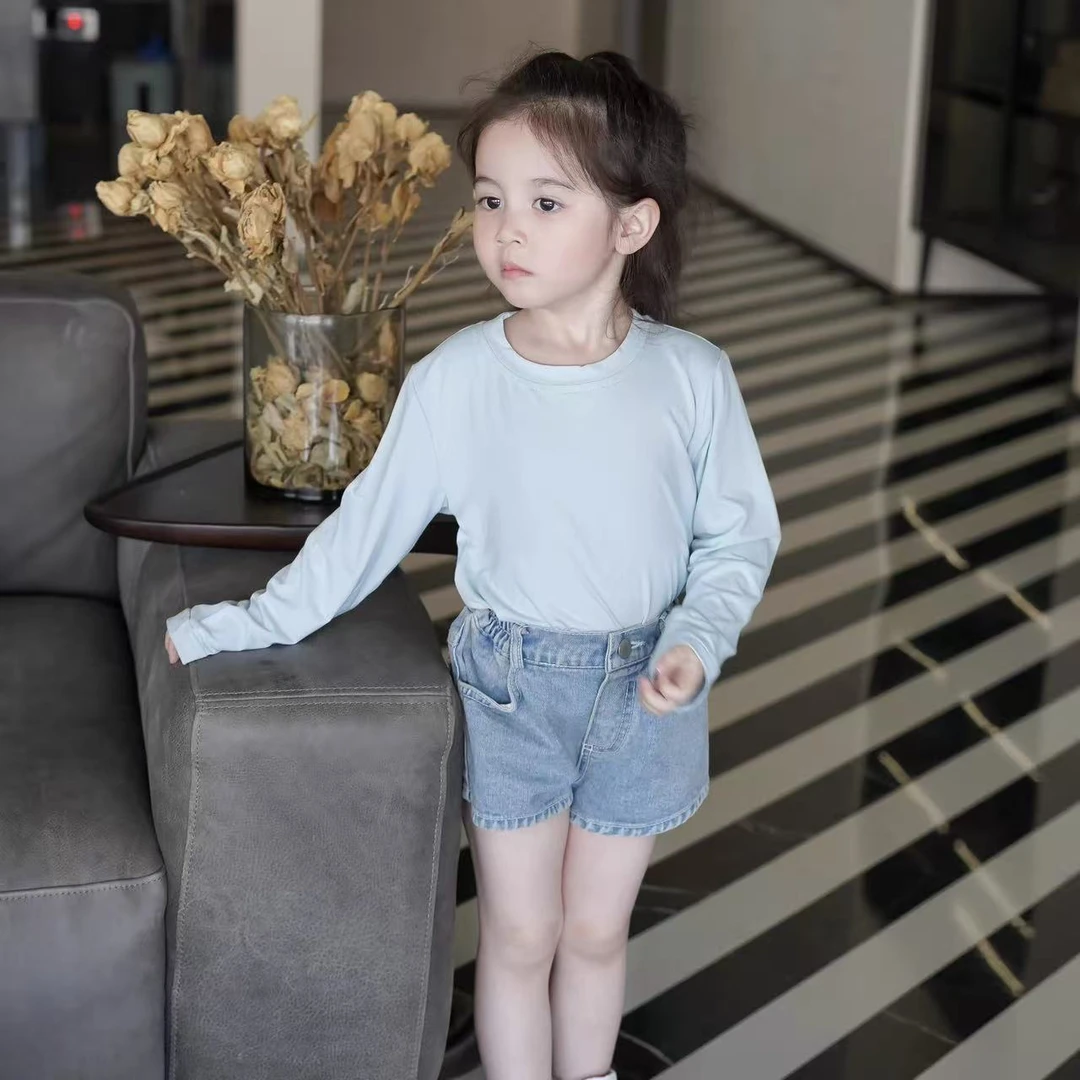 4933男女童潮流时尚洋气休闲百搭春秋季蓝色净面打底