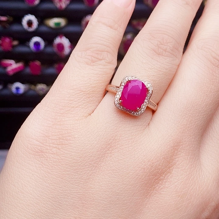 戒指银S925镶嵌红宝石