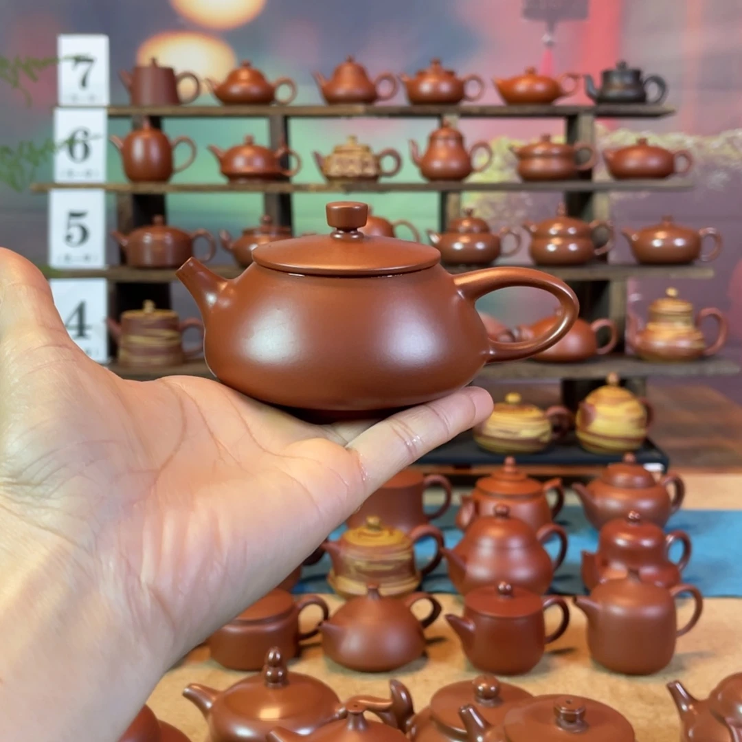 茶壶紫砂抽***寞潮州手工手拉朱泥石瓢壶