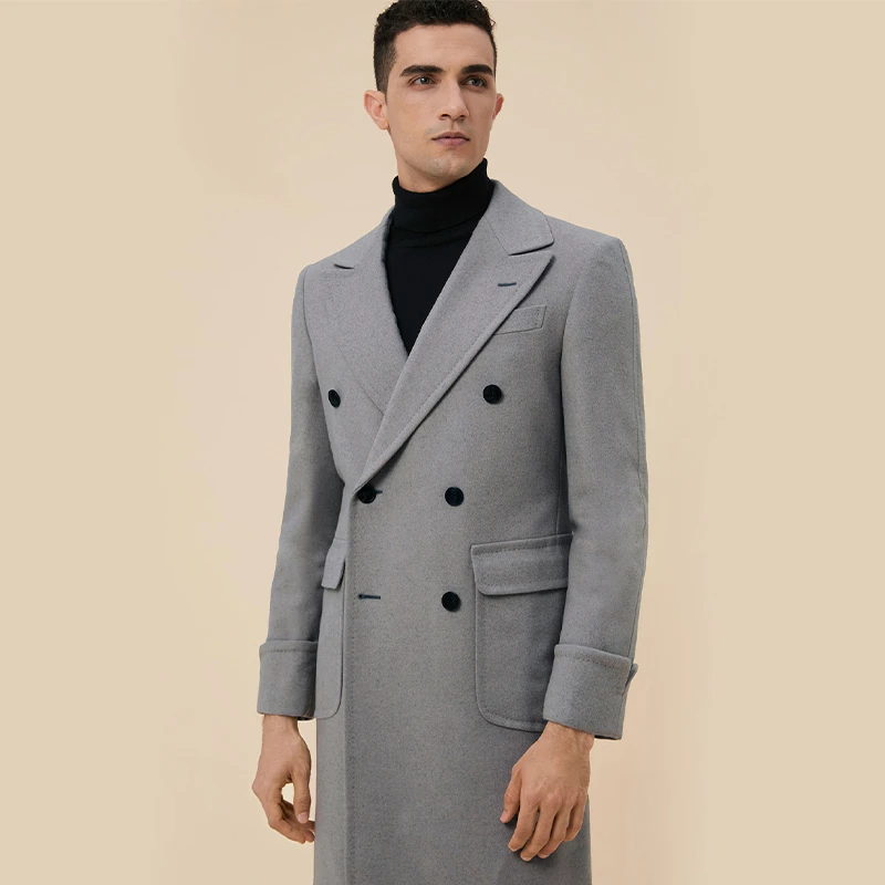 意大利男士大衣羊毛羊绒休闲双排扣中长款冬季