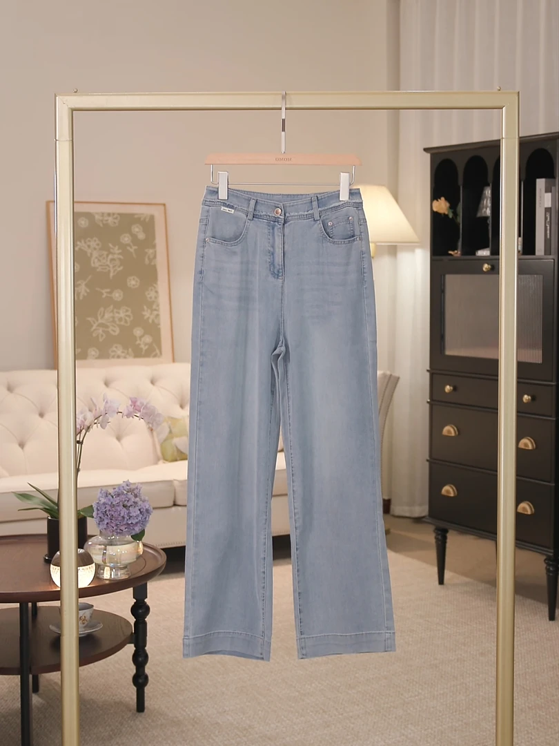 【快闪福利购】“ 四叶草牛仔 ”夏季超薄凉快天丝直筒牛仔九分裤