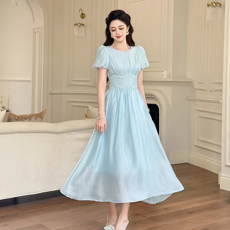 优雅轻奢法式收腰长款夏季显瘦气质名媛小众长款连衣裙45213