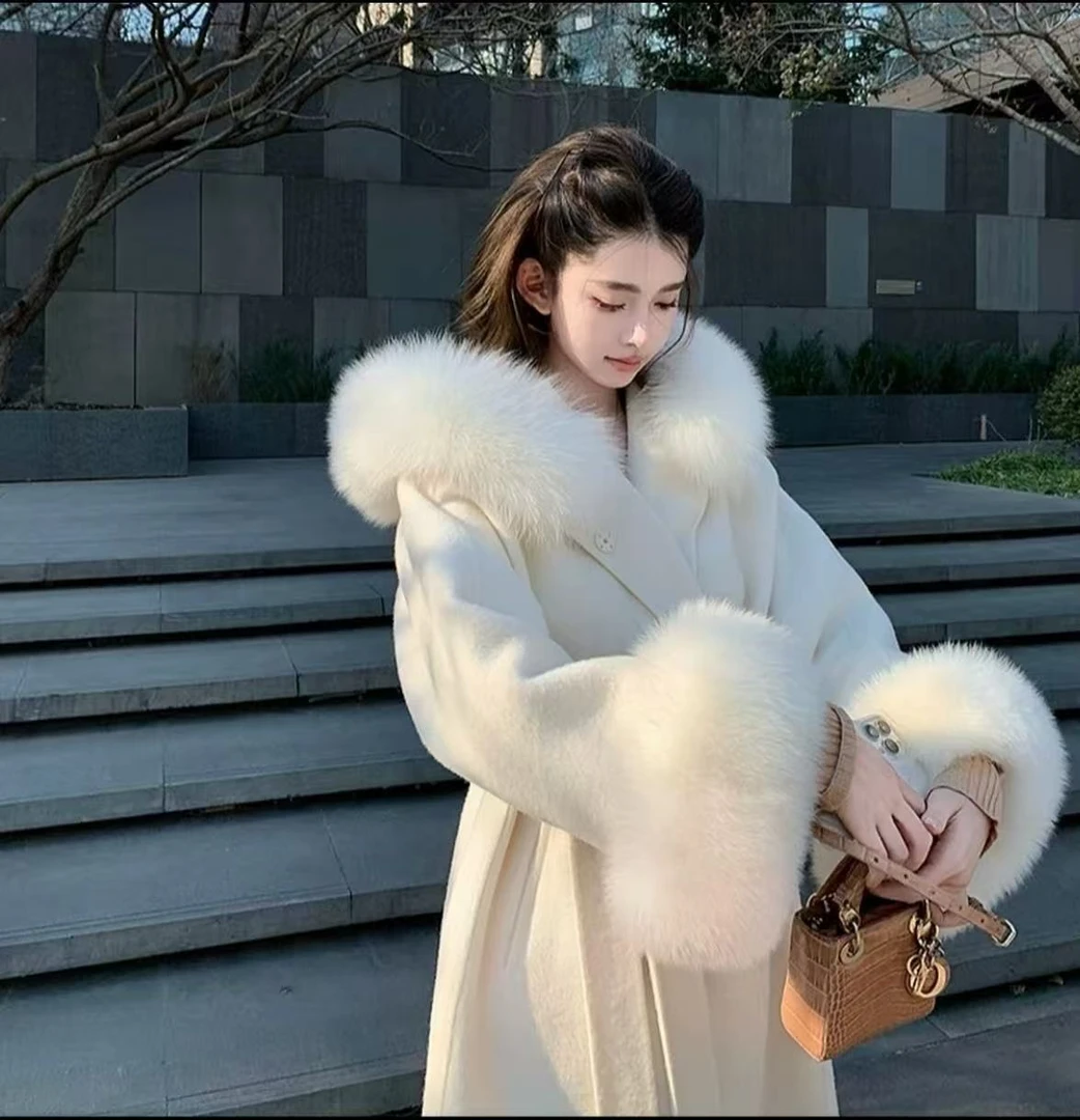 "年度压轴战袍"双面羊毛大衣女2025冬季新款高奢大毛领毛呢外套女