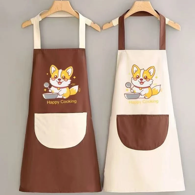 【两条装】围裙柯基卡通防水厨房擦手做饭可爱工作服防油