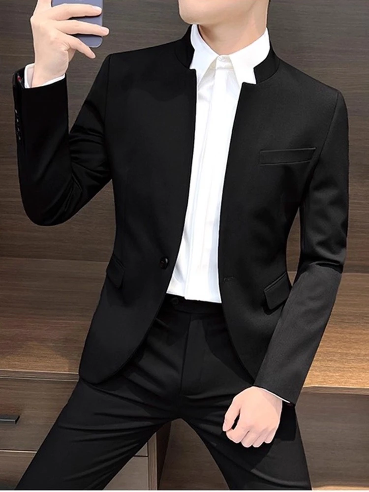 痞帅立领西装外套男士春秋款新中式男装2025新款国风休闲西服男款