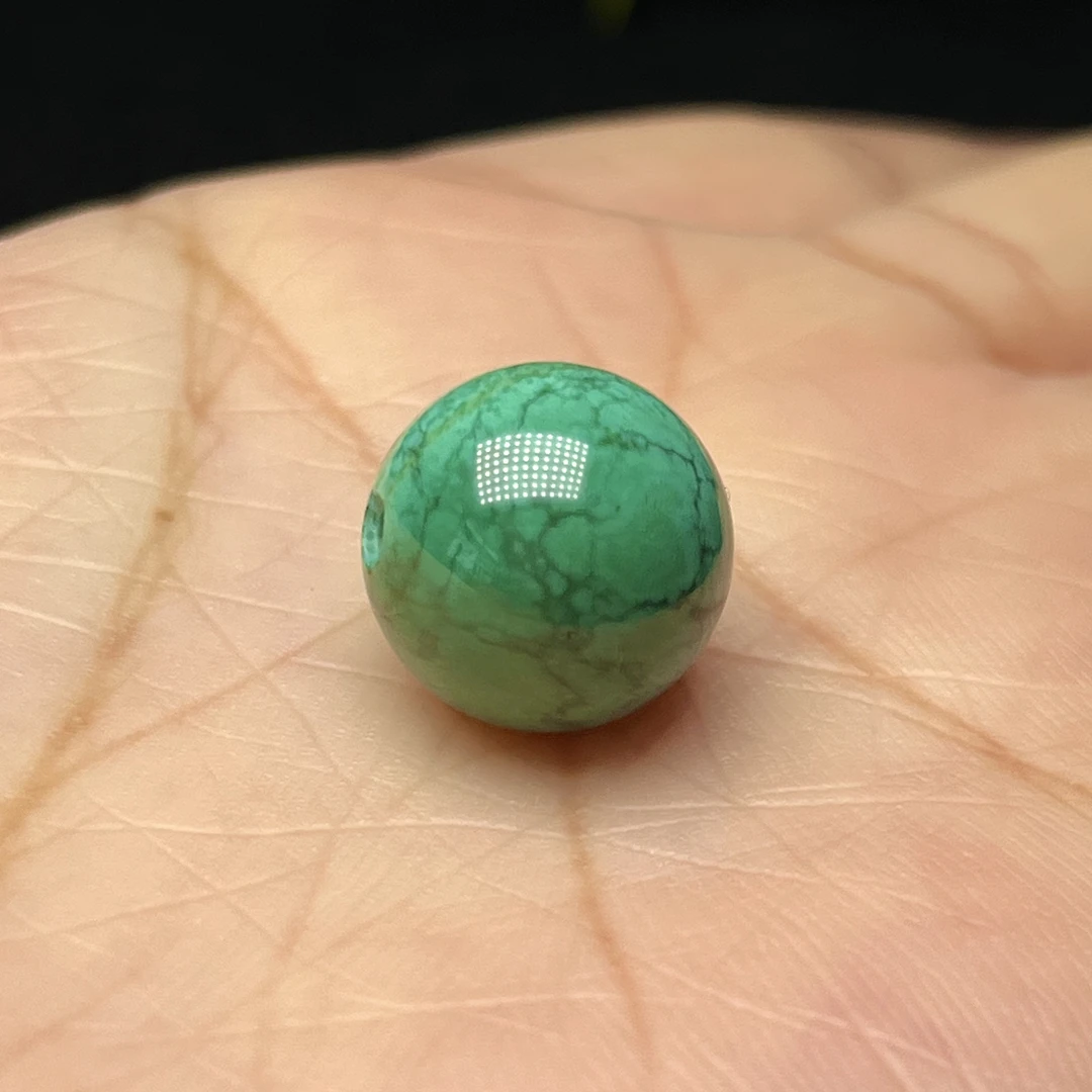 原矿高瓷无优化绿松石圆珠 直径13mm重3.7克翠绿玉化青绿菜籽绿