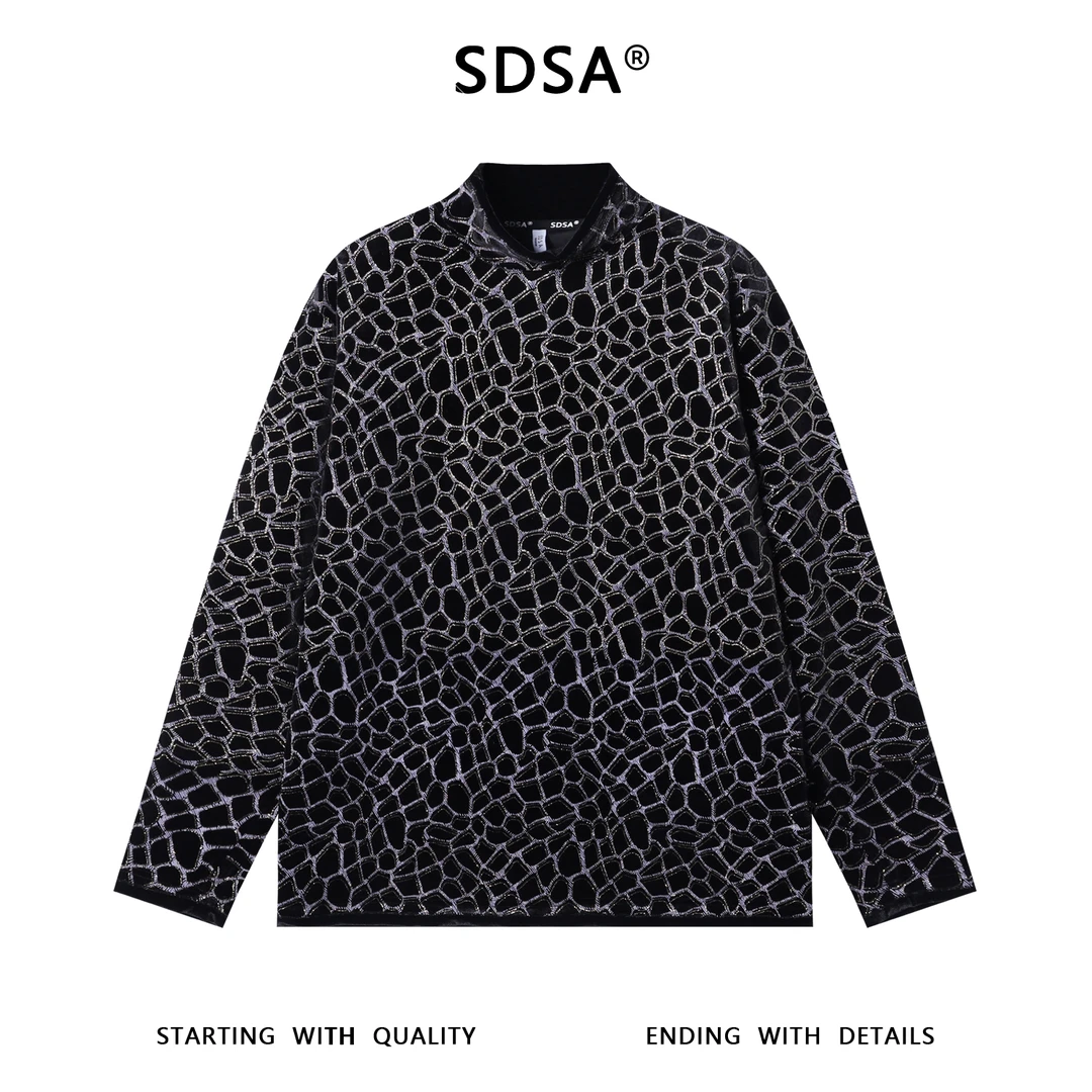 SDSA男士秋冬新款痞帅男装简约撞色纹路半高领长袖T恤百搭时尚潮