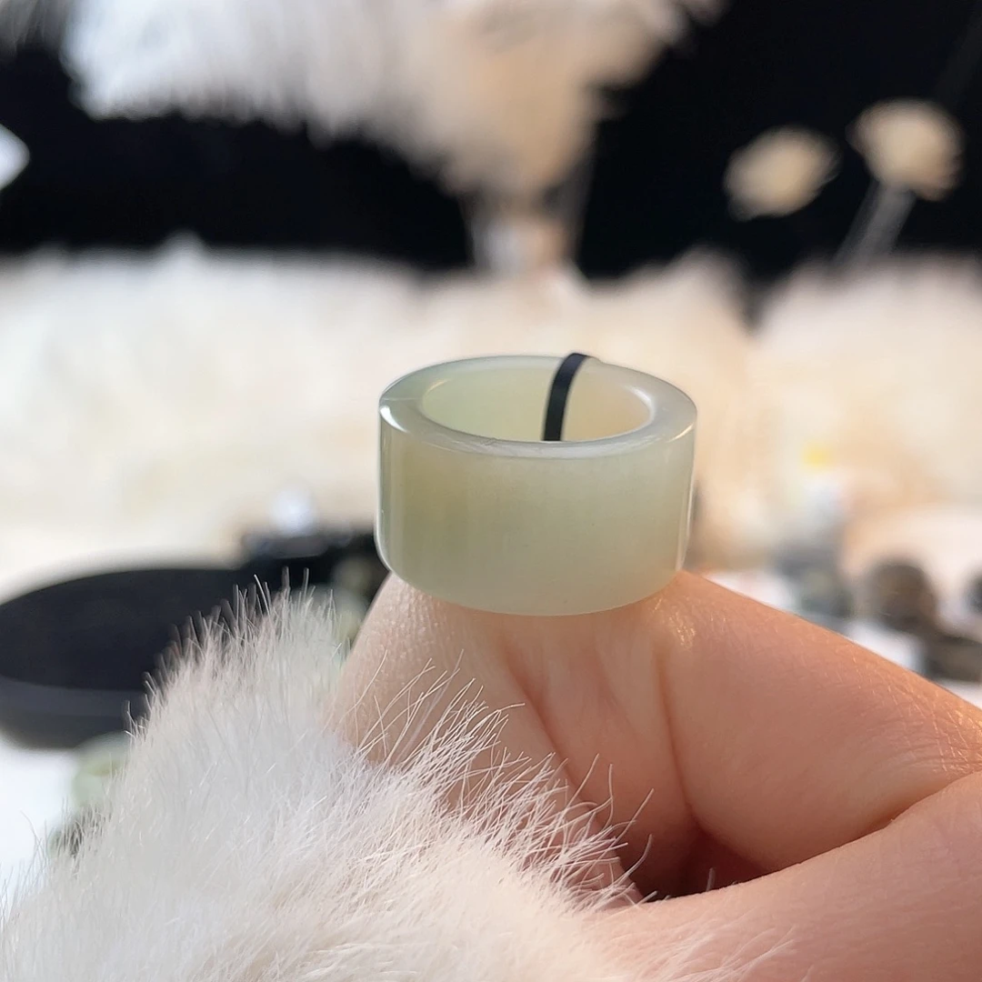 和田玉未镶嵌戒指k63奶蓝直切18.3mm