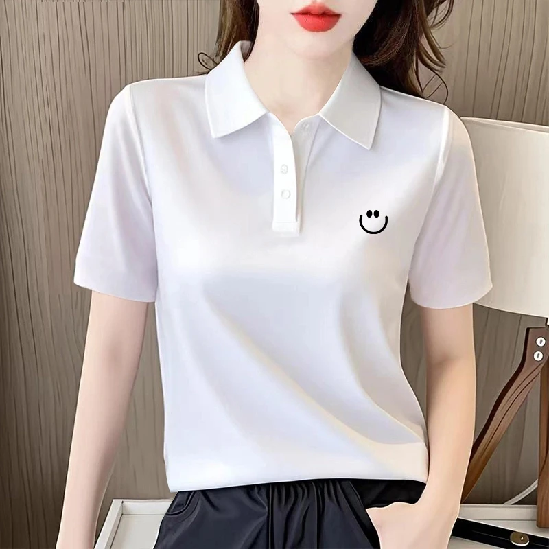 纽扣翻领棉质短袖t恤女士大码正肩胖mm薄款春夏装宽松上衣polo领