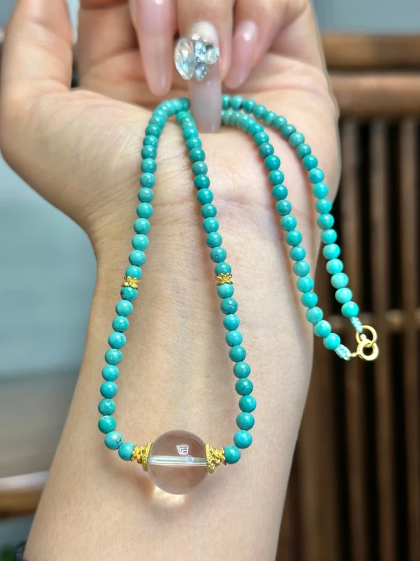 娇丰原矿绿松石设计款米珠锁骨项链手链清新气质小众设计百搭饰品