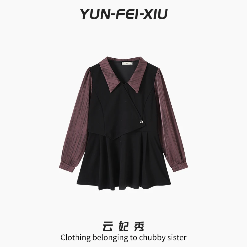 云妃秀大码女装POLO衫时尚休闲减龄胖妹妹显瘦宽松韩版日常秋7173