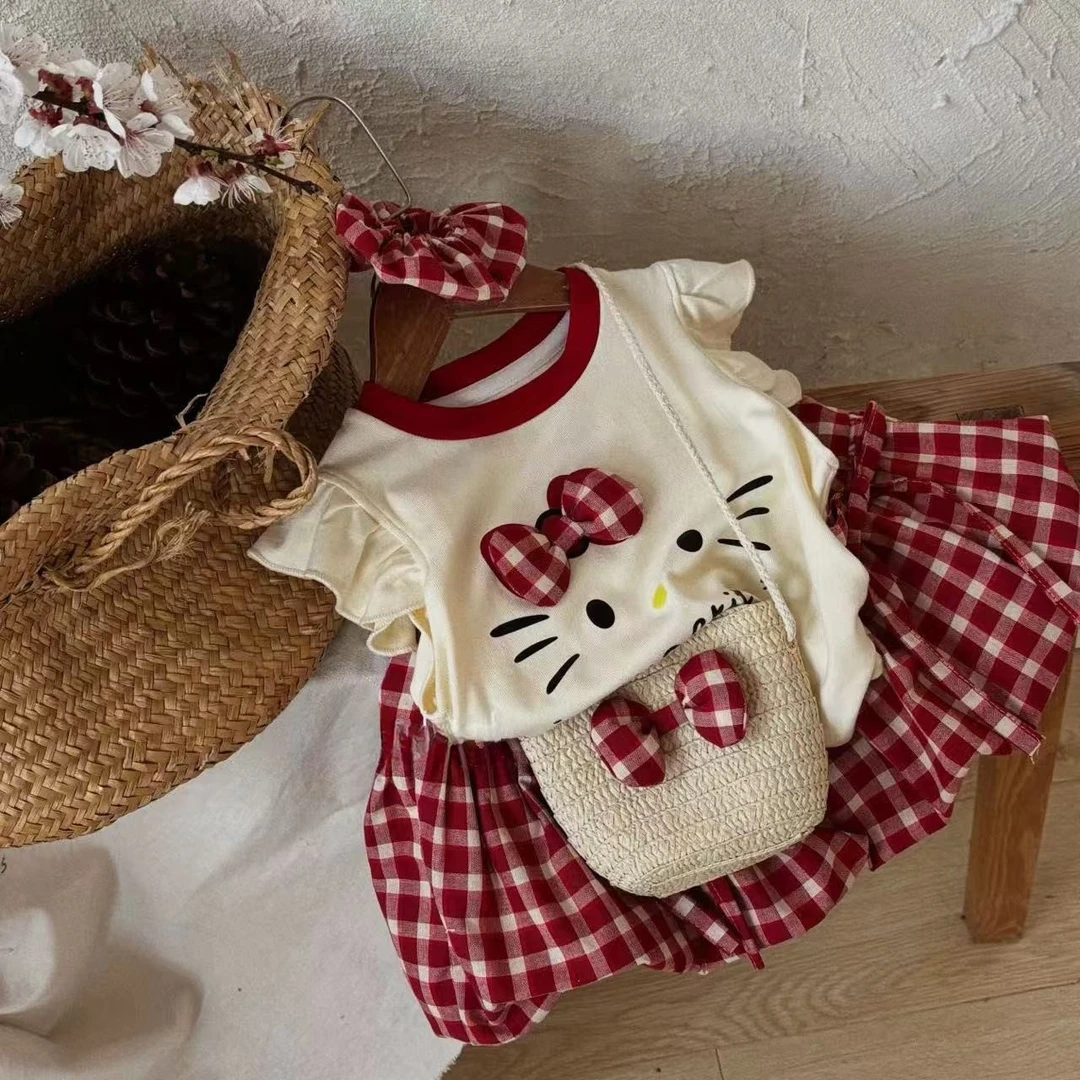 女童夏季新款两件套装韩系时尚爆款可爱飞袖上衣洋气超萌花苞裙潮