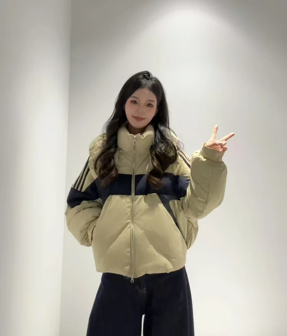 【邂逅泡芙】2024新款生巧卡其拼接款90新国标羽绒服短款韩版加厚15