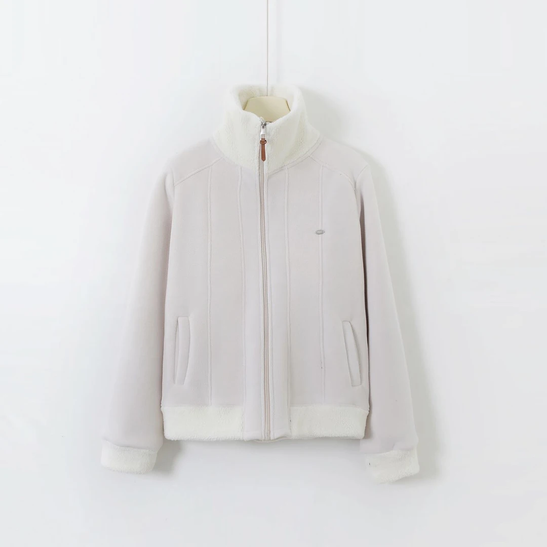 立领羔羔绒拼接外套双面绒加厚修身夹克上衣