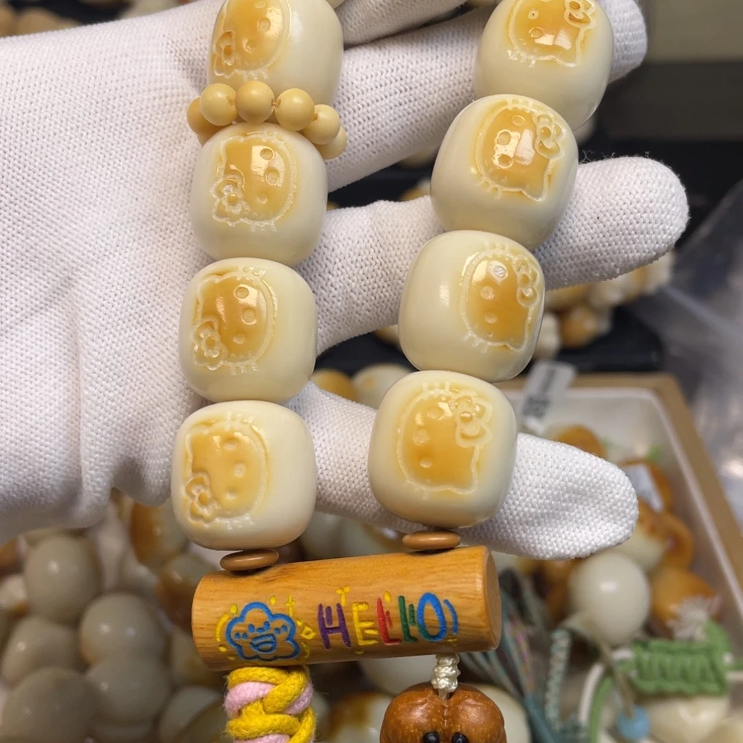 菩提根/象牙果手串108kt桶珠手持微瑕