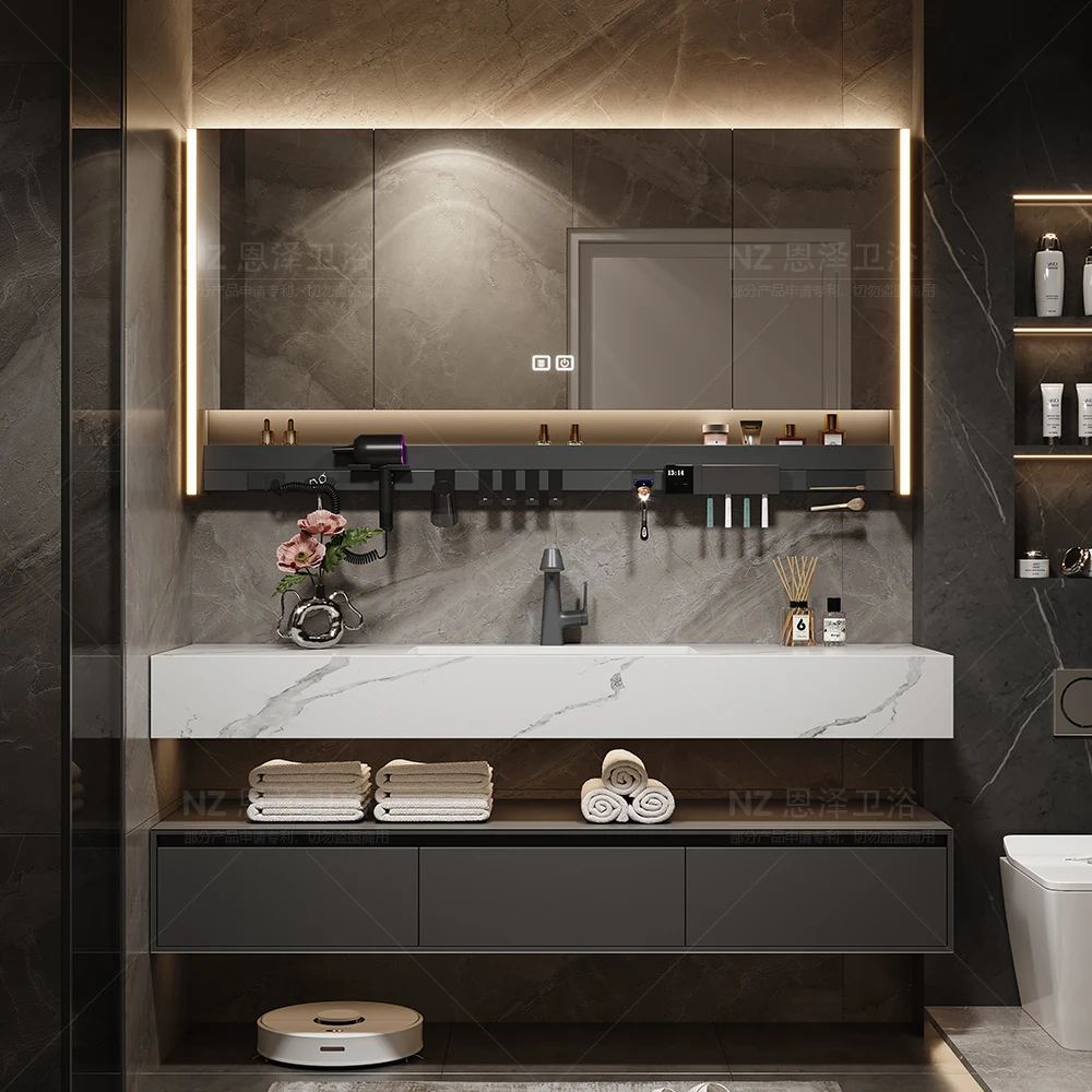 现代简约酒店风双层浴室柜岩板洗手盆宾馆洗脸盆柜组合卫浴洗漱台