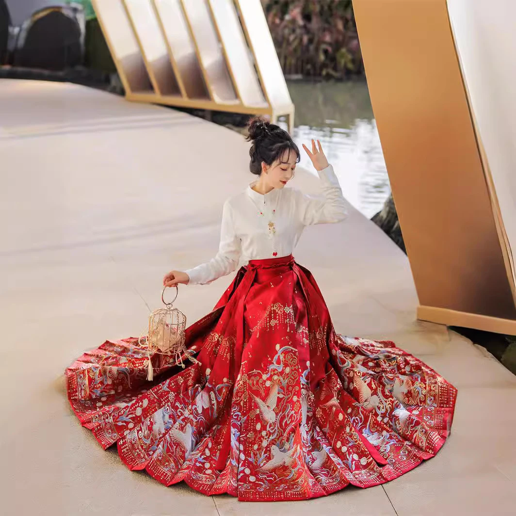 新款原创明制汉服织金妆花马面裙花鸟马面裙2024中式套装日常可穿