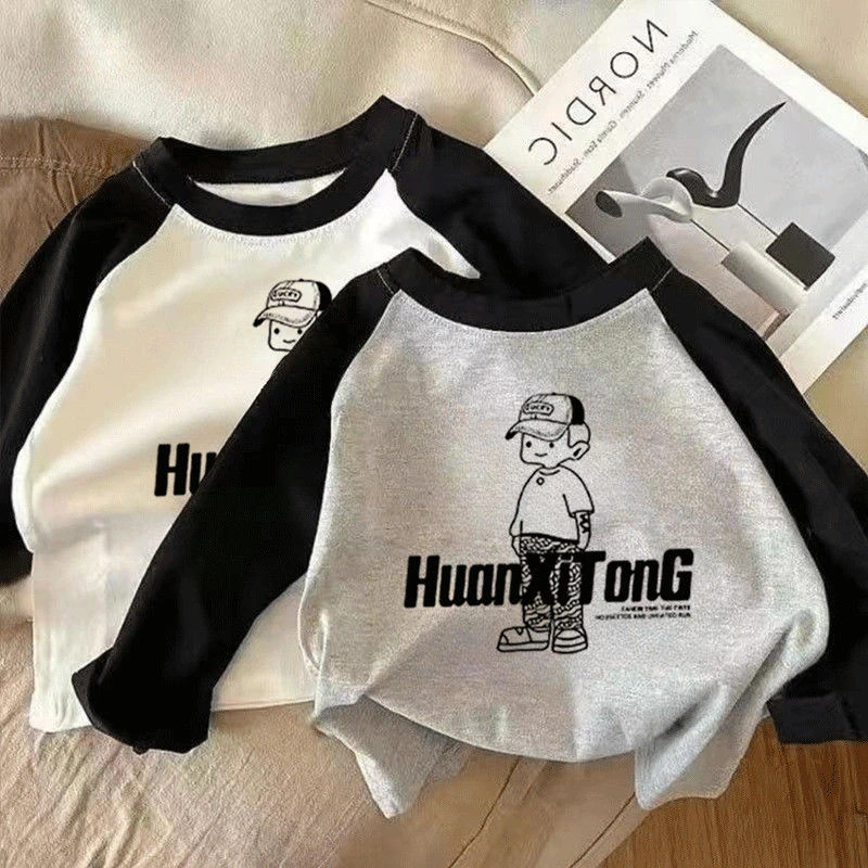 100纯棉男童T恤长袖纯棉春秋新款童装儿童中大童宝宝通用打底上衣