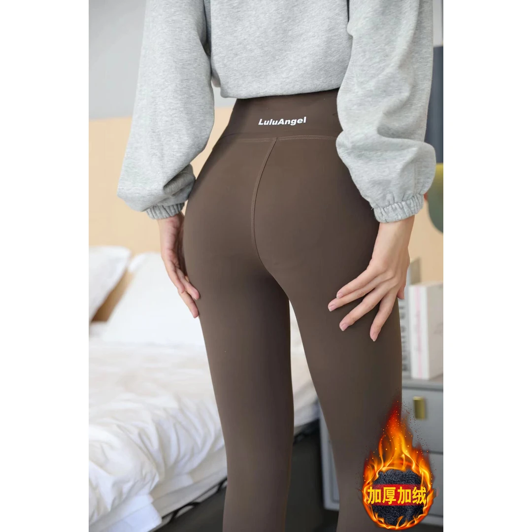 2024秋冬新款百搭休闲加绒加厚高腰打底长裤女