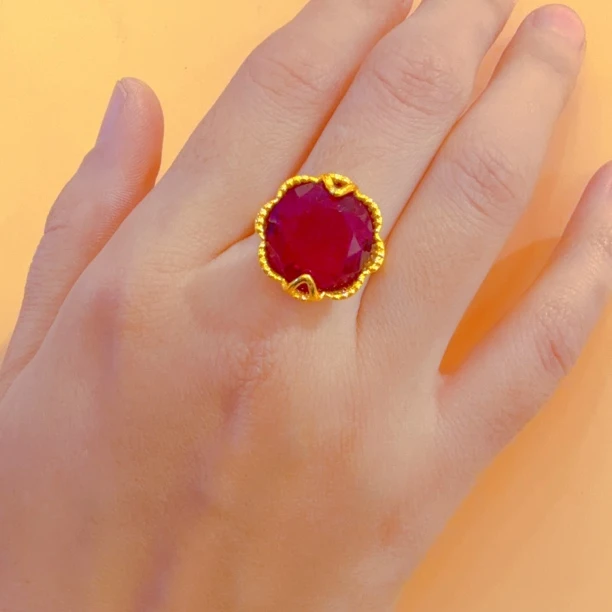 铜合金亚克力戒指 铜合金 时尚新款红色开口气质百搭