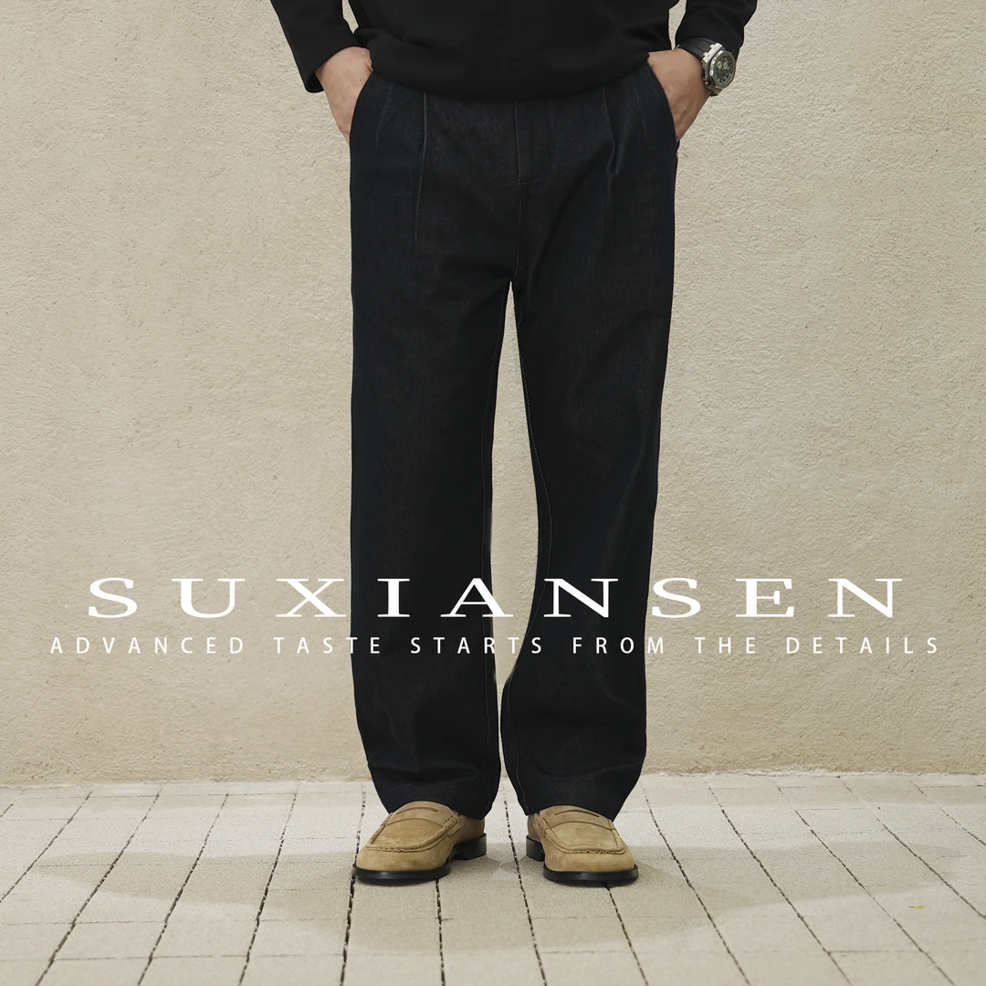 【大头叔叔】秋季美式原桨蓝牛弹力小直筒底抓毛牛仔裤DDK9713