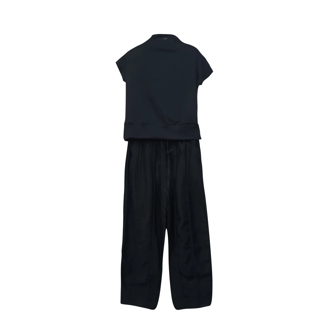 23172大爱美依缘新款套装减龄净版短袖黑色修身打底衫阔腿哈伦裤