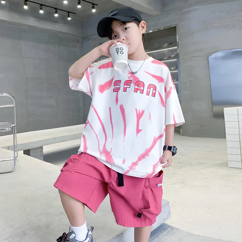 男童夏装潮酷套装2025新款大童夏季薄款男孩短袖儿童痞帅运动衣服