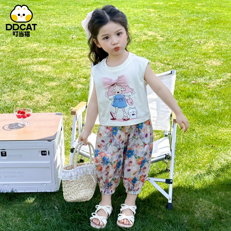 叮当猫女童夏季套装洋气时尚儿童休闲夏装中小童童装女宝宝两件套