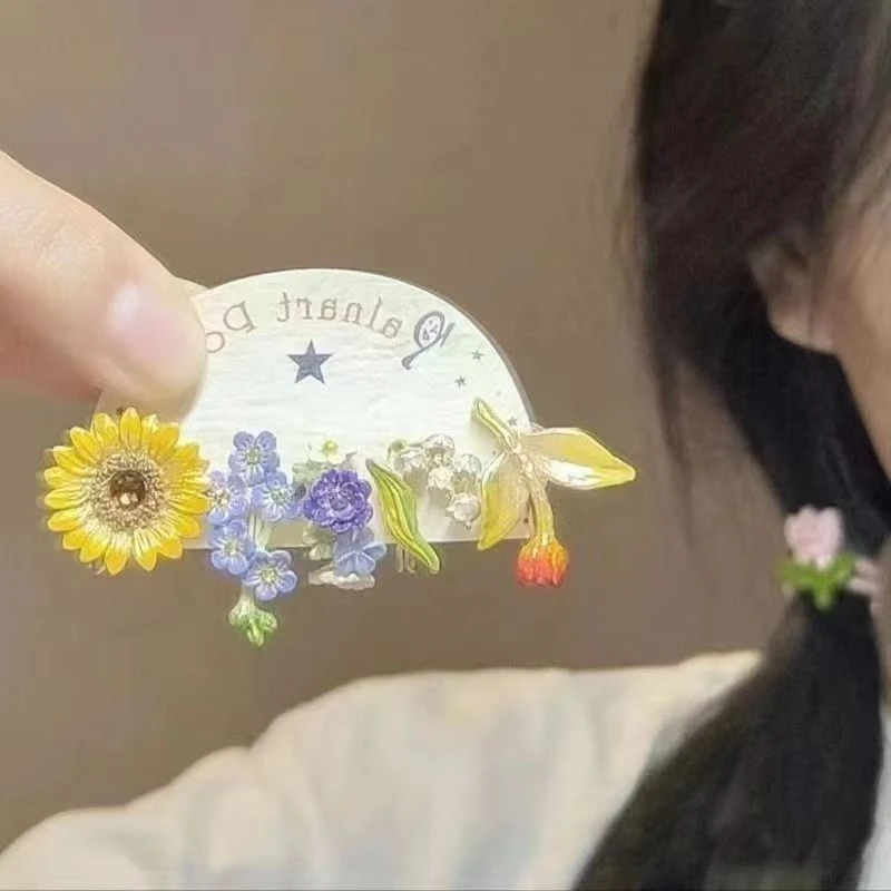 向日葵花朵蚊香盘耳夹女春甜美独特无耳洞耳骨夹小众设计百搭耳饰