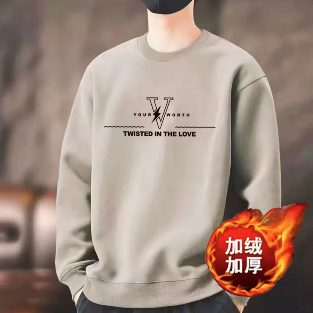 WY[一折粉丝福利]2025冬季加绒加厚新款潮牌圆领宽松卫衣印花加绒