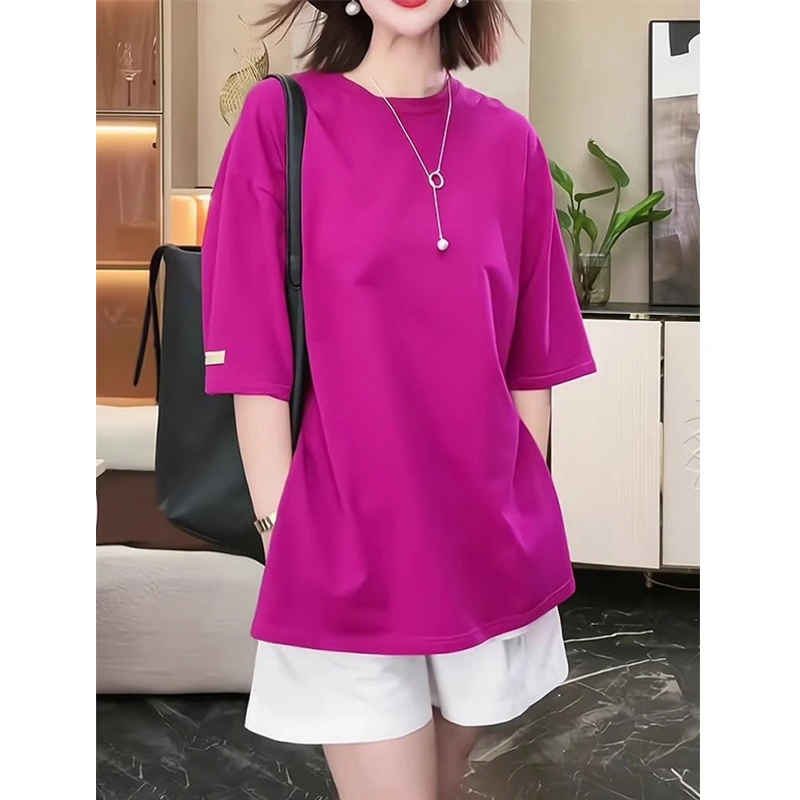 宽松纯色短袖t恤女夏欧货慵懒风新款小个子穿搭薄款半袖体恤上衣