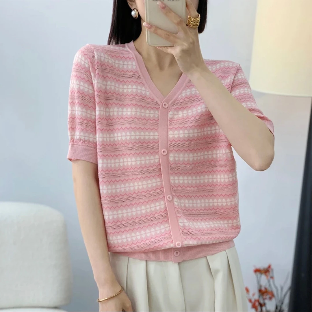 【少女心】超凉快！冰丝水溶纱～透气不透肉女士夏天针织衫008