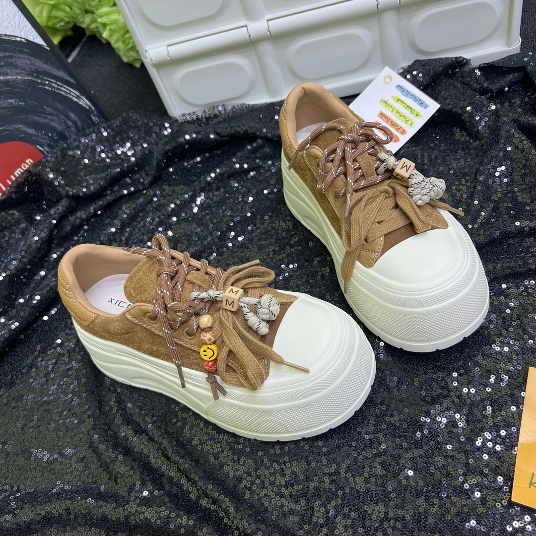 【6cm磨砂皮撞色增高休闲鞋】新款潮流百搭舒适超轻底学院风松糕鞋