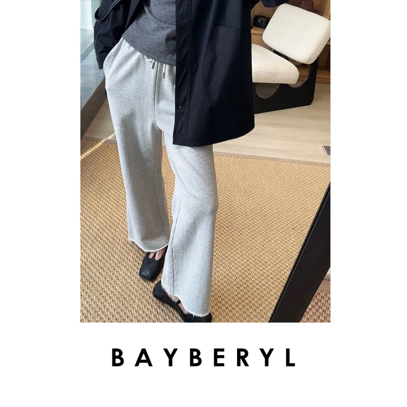 BAYBERYL老贝毛边阔腿松紧腰宽松百搭25秋休闲裤XXK4K2102-2/2