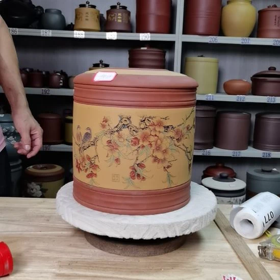 紫砂茶叶罐正品七饼直筒花鸟款不退不换处理9818