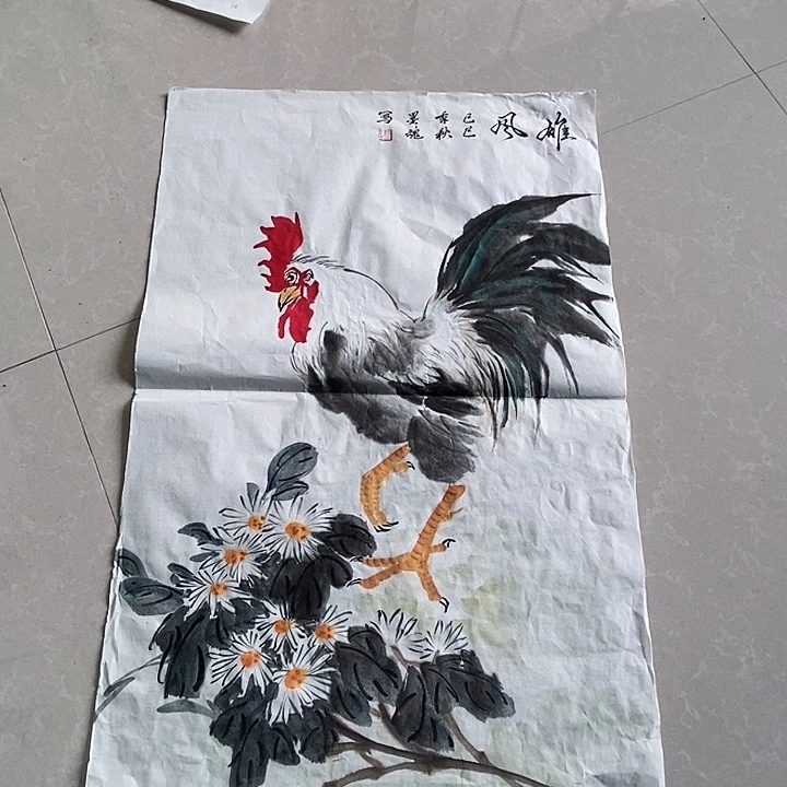 国画四尺三开手绘花鸟