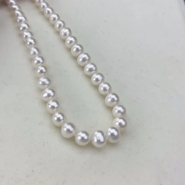 淡水珍珠颈饰银S925镶嵌卡8极光白高品