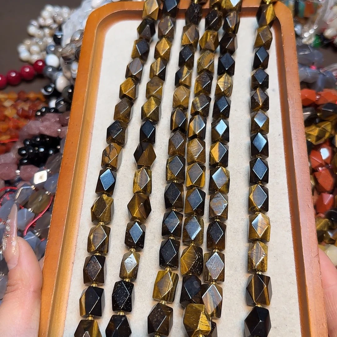 玛瑙/玉髓未镶嵌珠宝半成品虎眼长八棱一条10✖️14mm