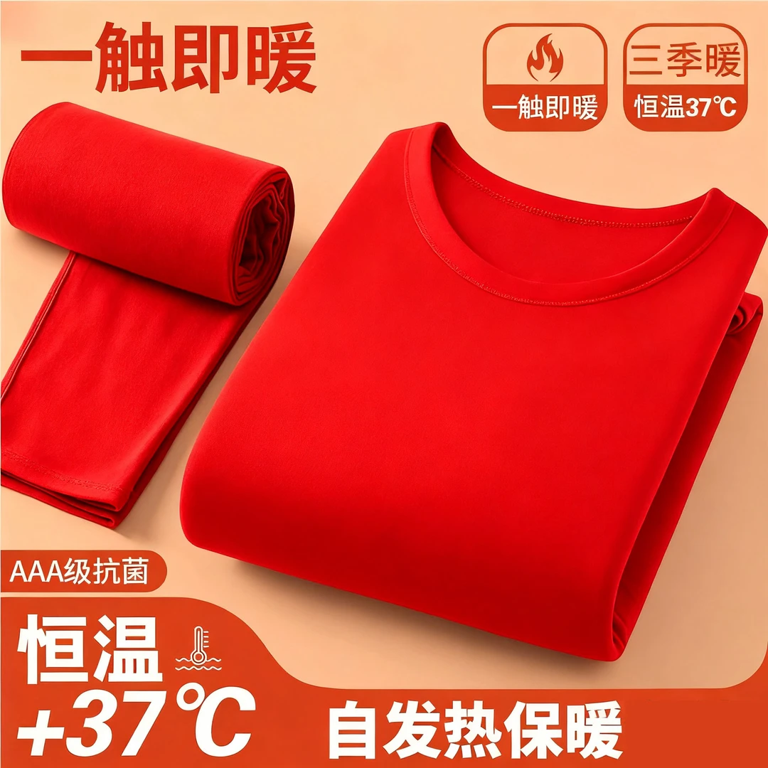 老人龙年本命年红色双面德绒保暖喜庆男士保暖内衣套装结婚秋衣秋