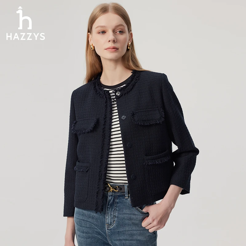「商场同款」Hazzys哈吉斯女士春季休闲女装小香风外套短款