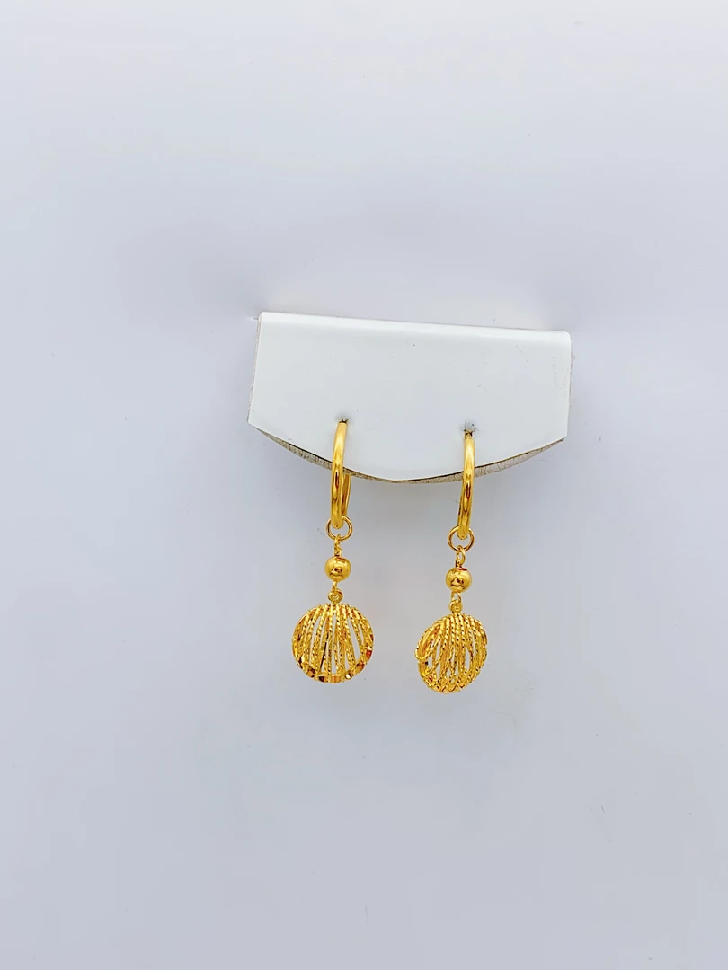 老庙黄金2 足金 5G工艺 拉丝镂空圆 耳圈 2.93克