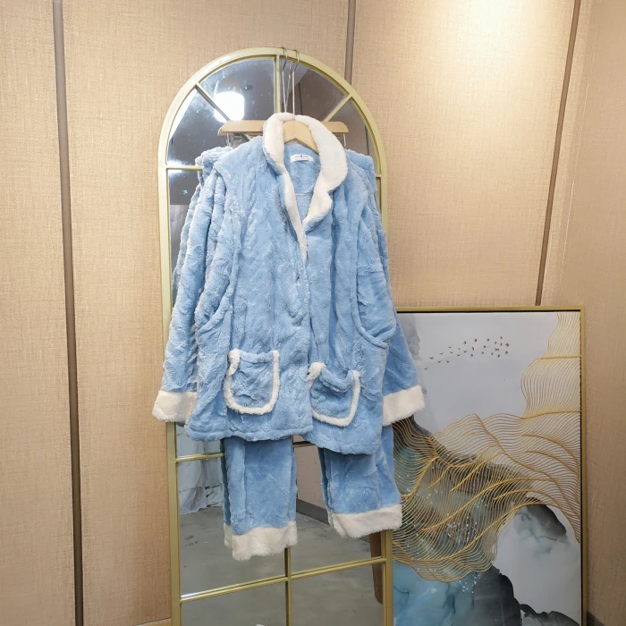 LD71孕妇蓝色珊瑚绒月子服套装2XL120-150