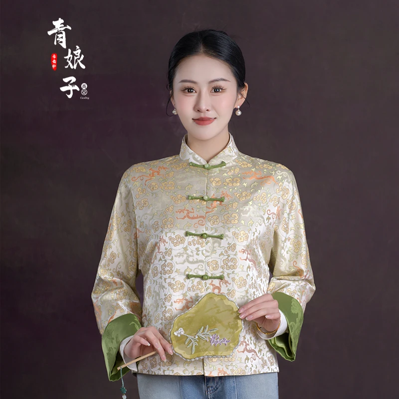 青娘子宋锦（月眠）新中式国风拼接时尚百搭短款春季宽松上衣-60203