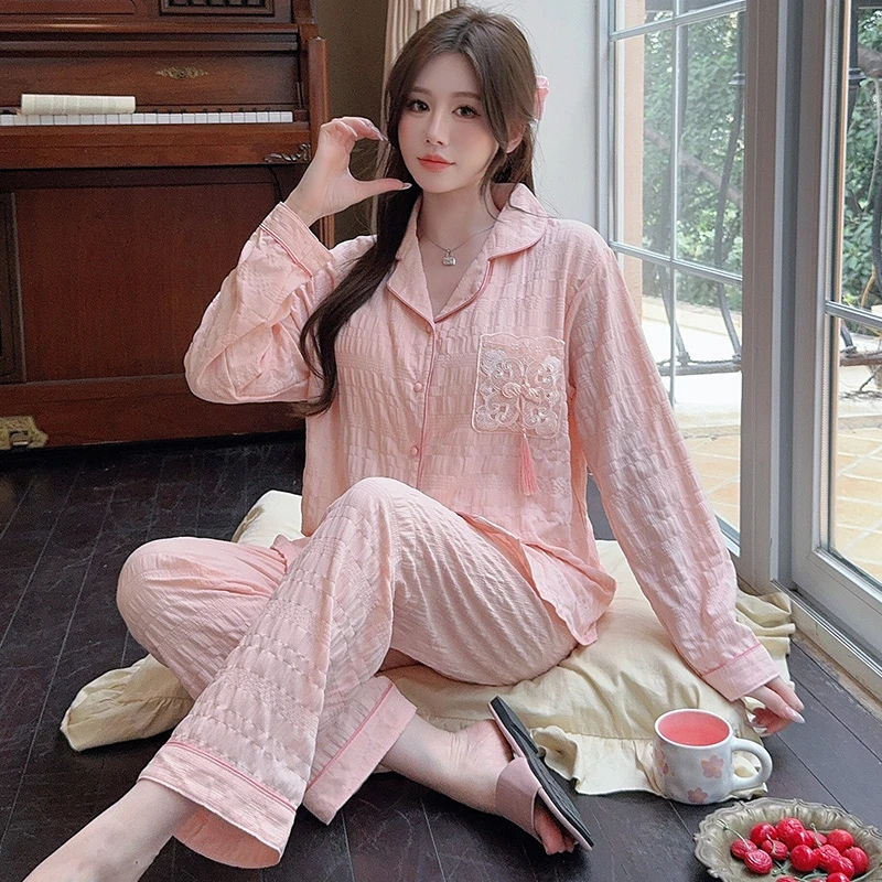【流苏盘扣】2025新款春季薄款国风流苏盘扣睡衣女舒适带胸垫家居服