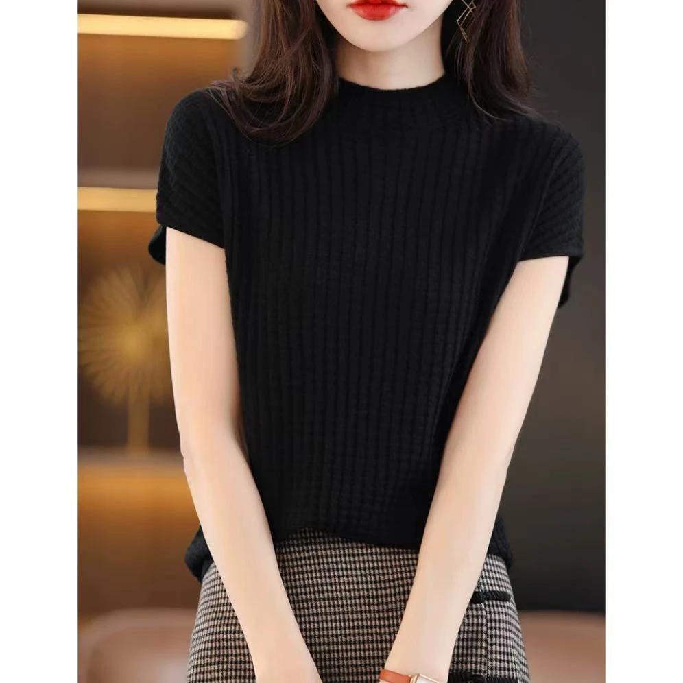 丽丽家~方格黑飞飞袖针织时尚休闲百搭宽松圆领