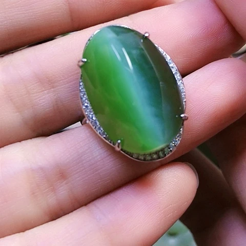 和田玉戒指银S925镶嵌